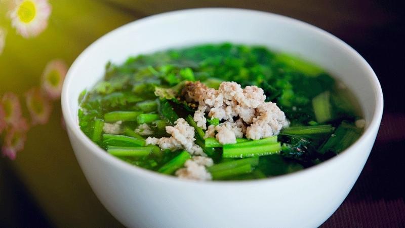 Canh cải ngọt nấu thịt bằm