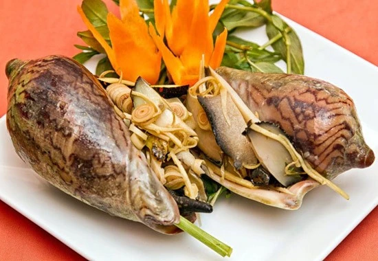 Ốc giác hấp gừng sả